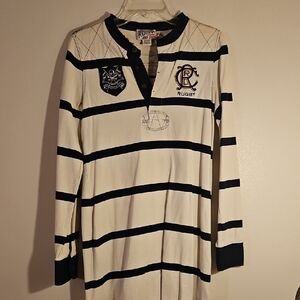 Polo by Ralph Lauren Cream and Navy Striped Rugby Long-Sleeve Dress